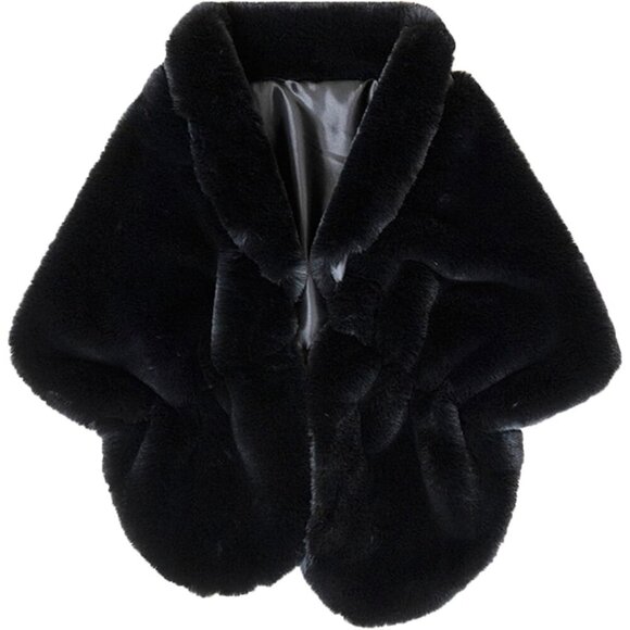 🆕 Fashowlife  New Faux Fur Cloak Shawl Women Black Scarf Warm Wrap Stole Shrug - Picture 1 of 8
